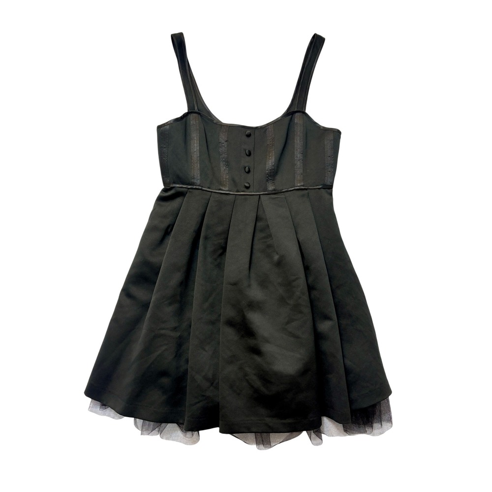 NWT Betsey Johnson Evening Black Satin Tulle Dress Lace Up Back Size 4 NEW